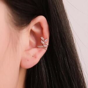 Leaves Curved Diamond Clip Earrings, Silver